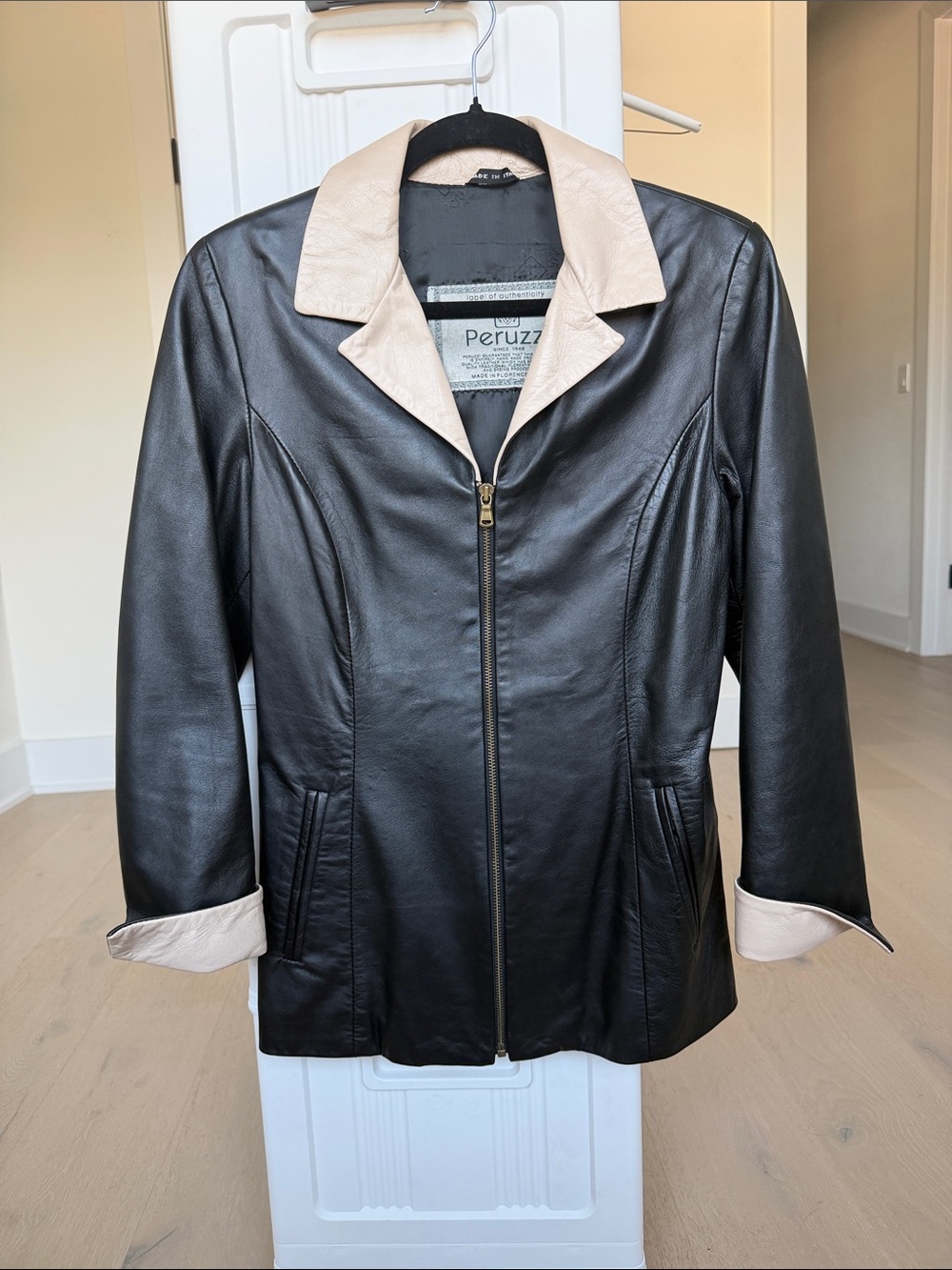 Vintage Peruzzi Two-Tone Leather Jacket in Beige and Black